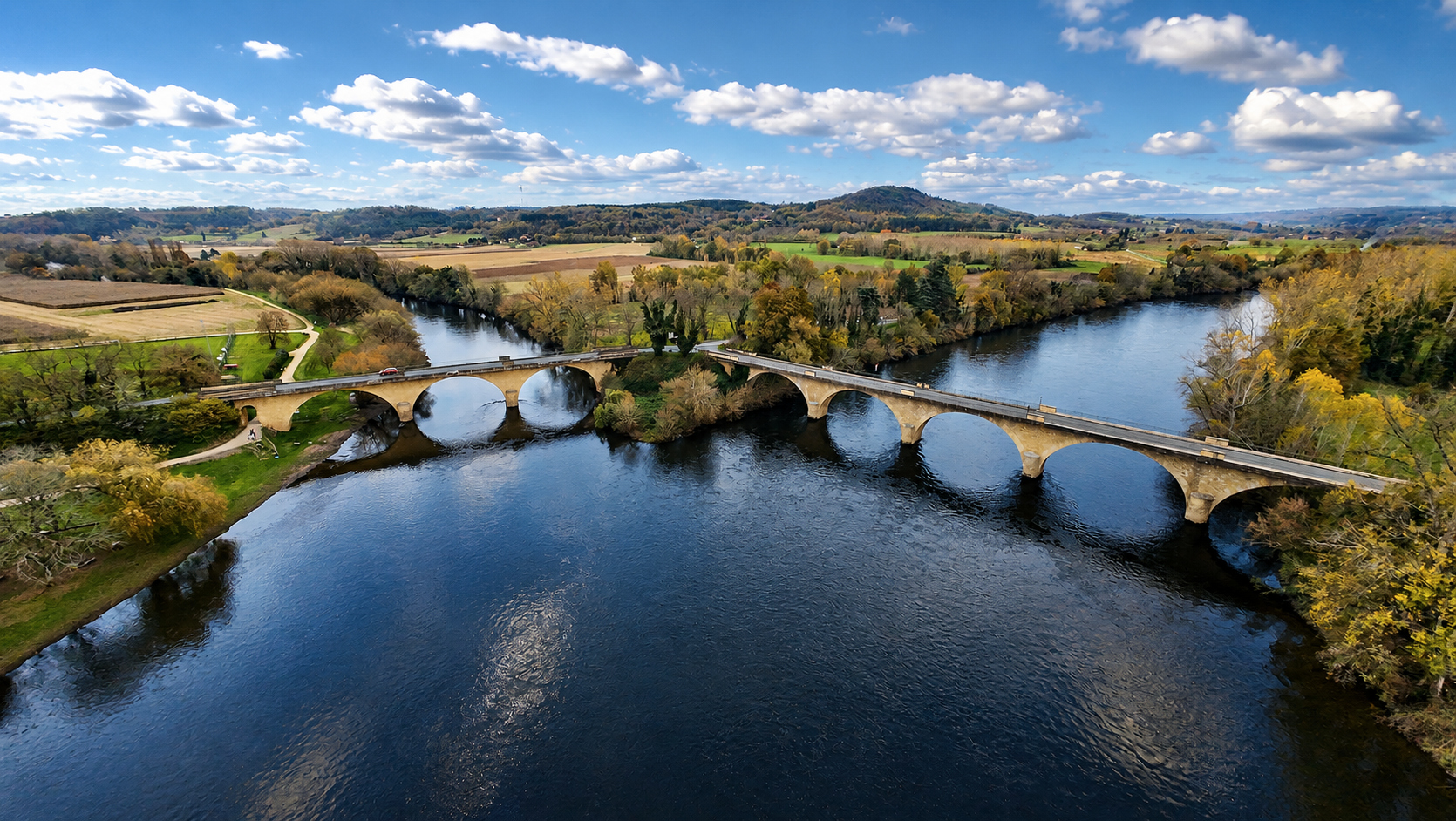 Paysage de la région de Bergerac en Dordogne vu par drone