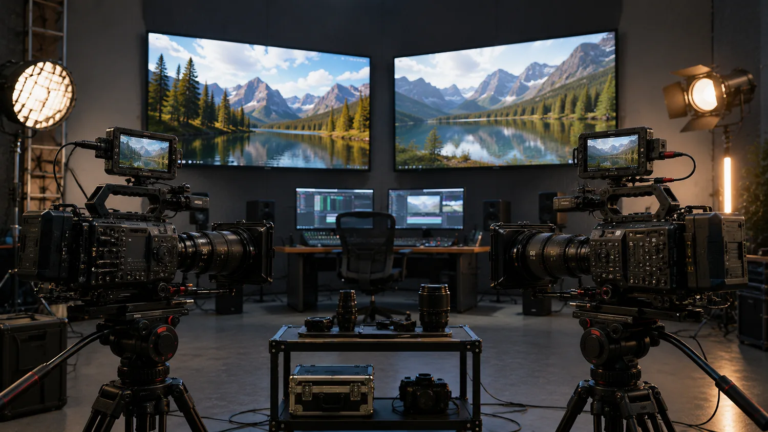 Caméras vidéo et moniteurs comparant les usages de la 4K et de la 8K