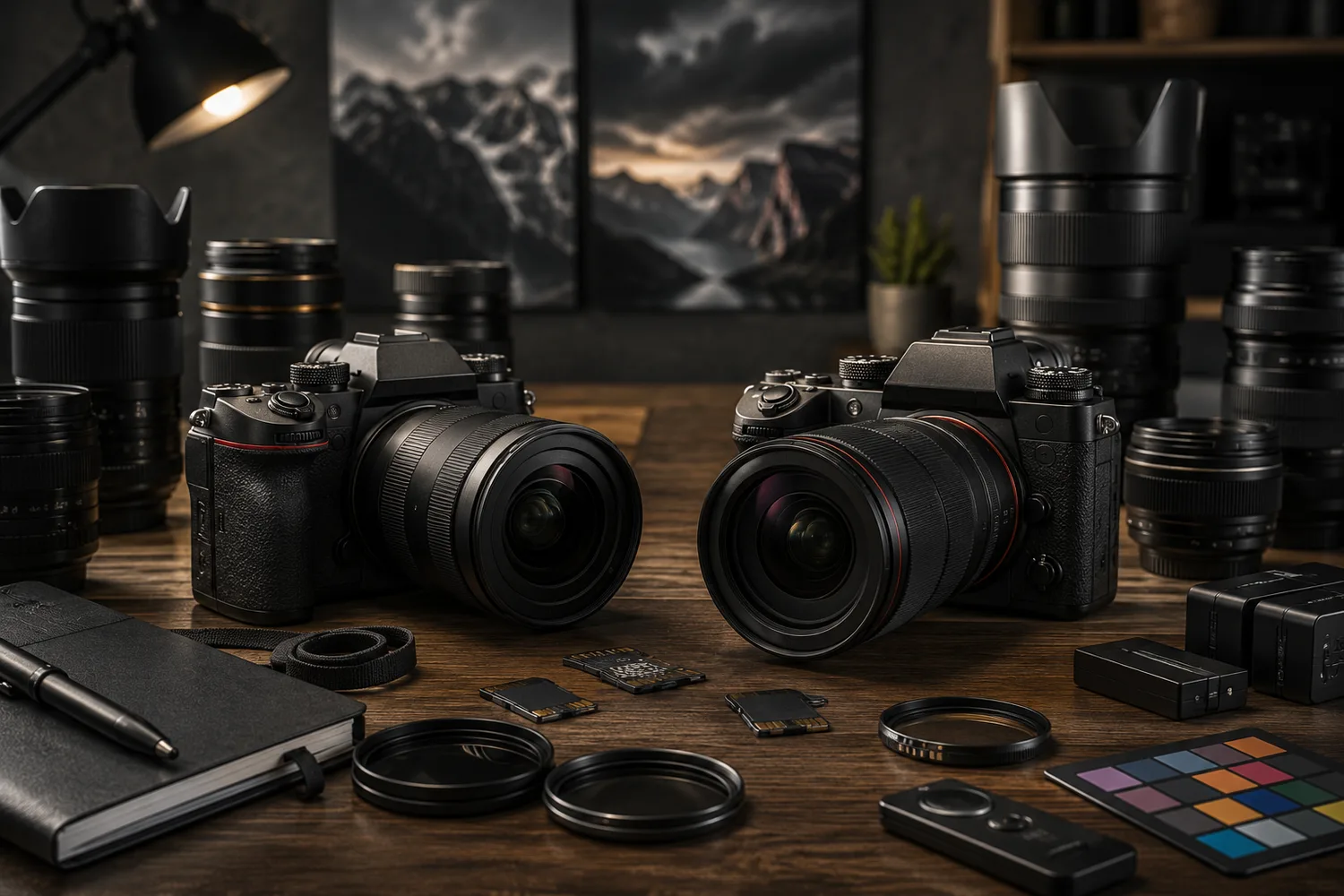 Deux appareils photo hybrides représentant le comparatif Canon contre Nikon