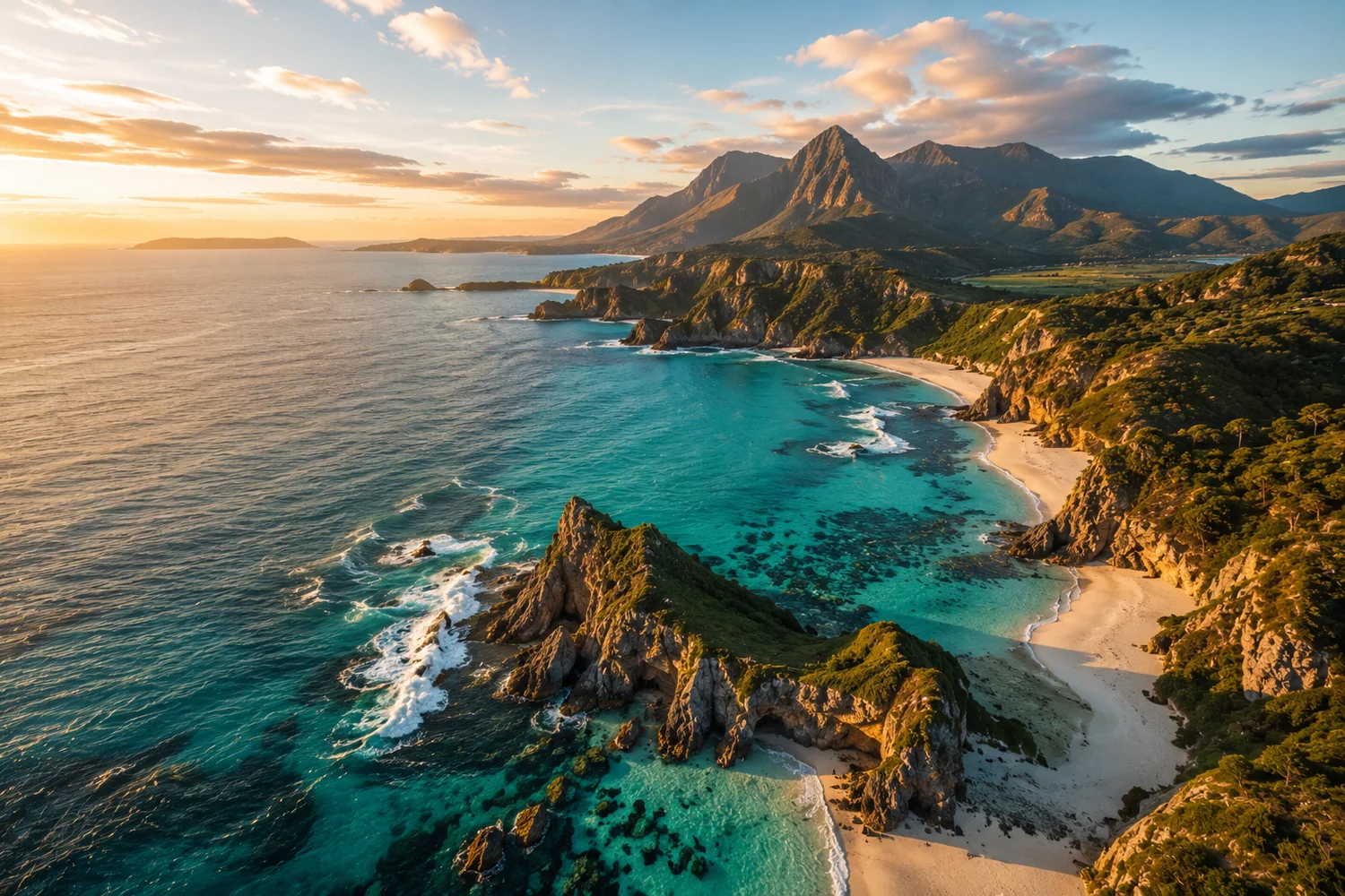 Vue aérienne d'un littoral sauvage aux eaux cristallines depuis un drone