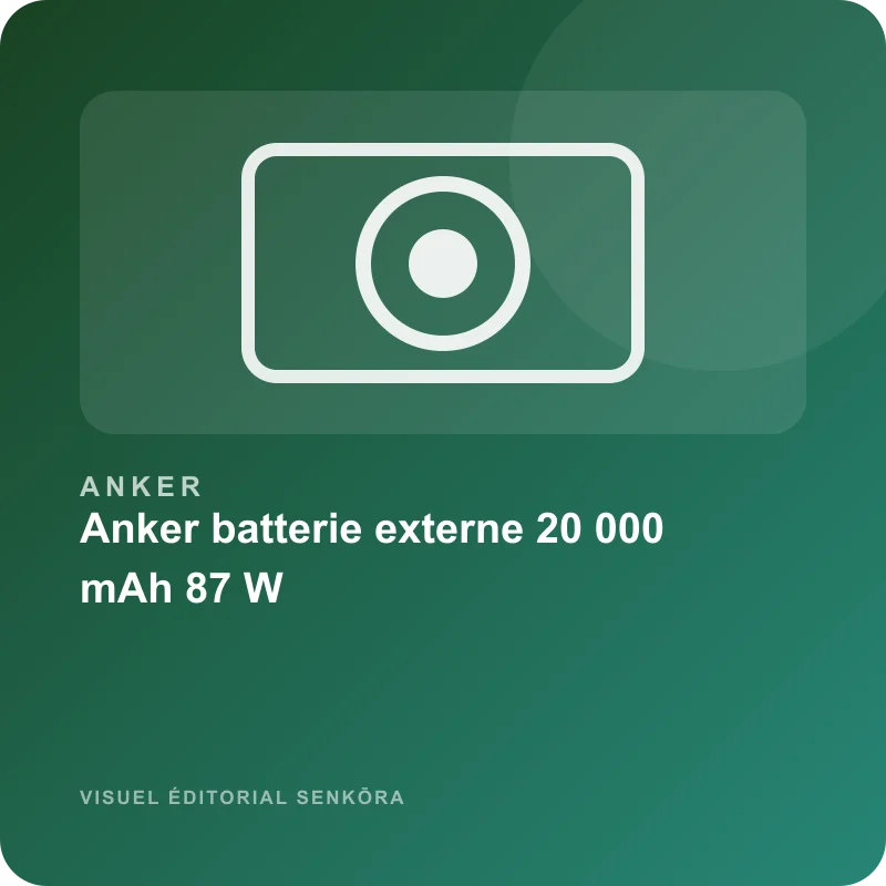 Illustration éditoriale du produit Anker batterie externe 20 000 mAh 87 W