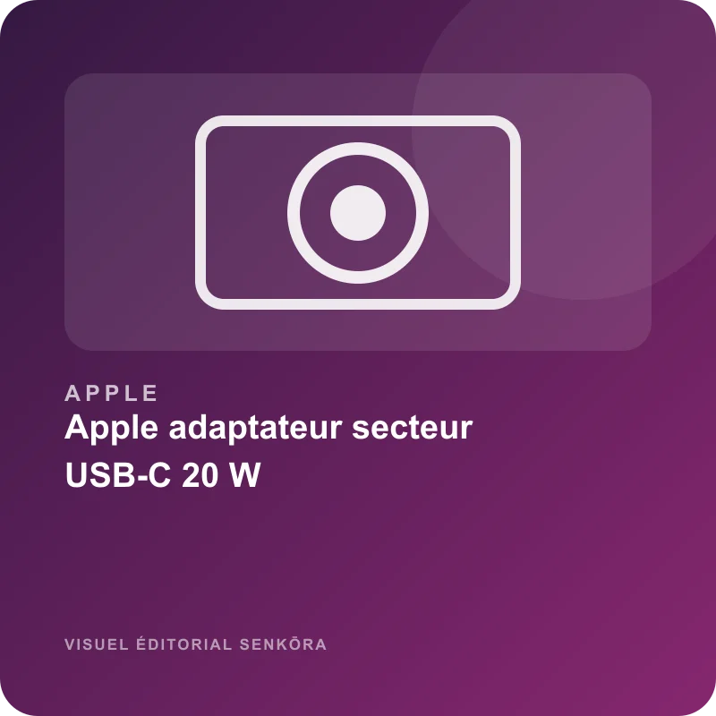 Illustration éditoriale du produit Apple adaptateur secteur USB-C 20 W