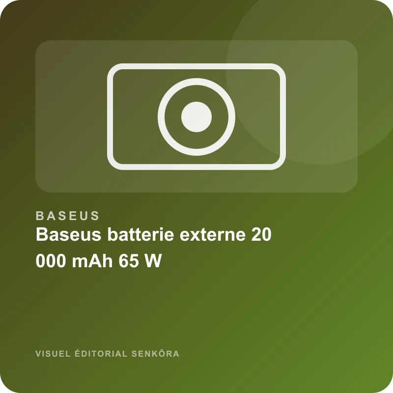 Illustration éditoriale du produit Baseus batterie externe 20 000 mAh 65 W