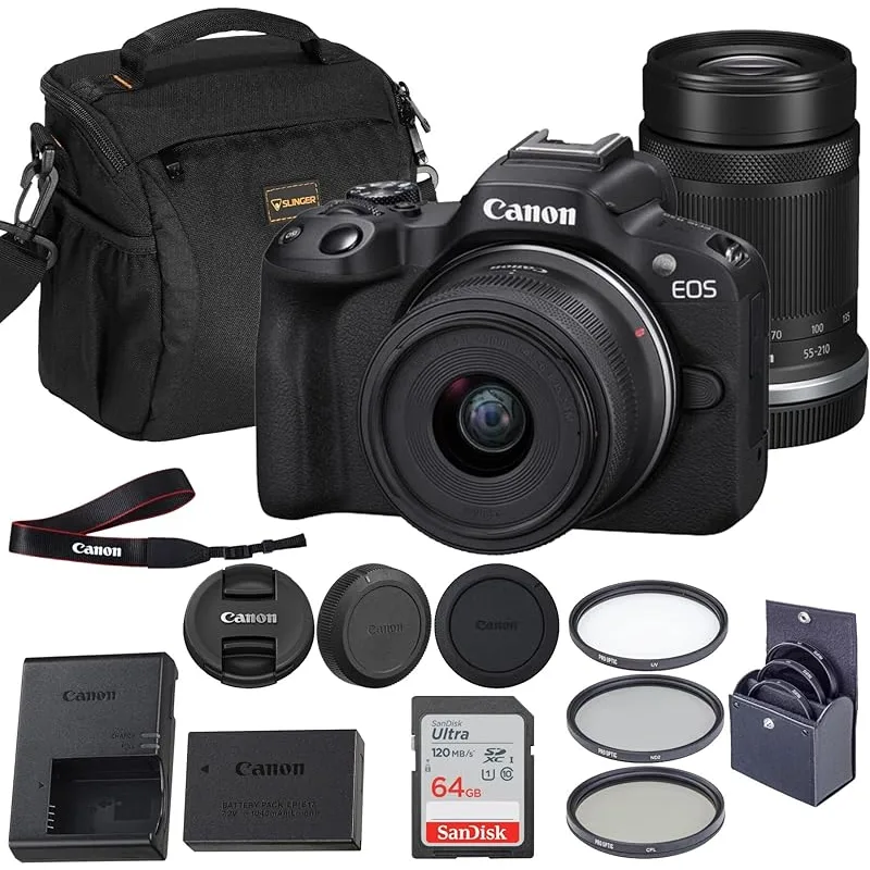 Canon EOS R50 avec objectifs RF-S 18-45 mm et 55-210 mm