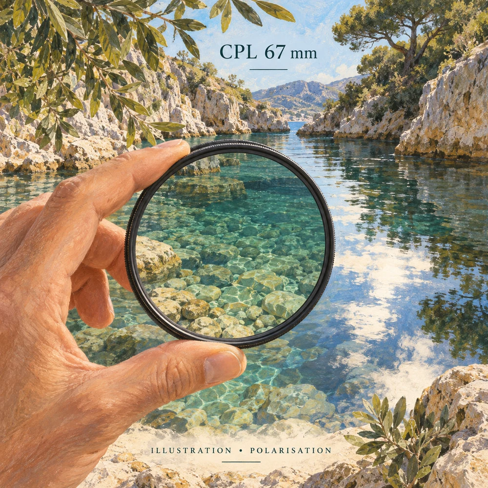 Polarisation des reflets sur un ruisseau : illustration originale