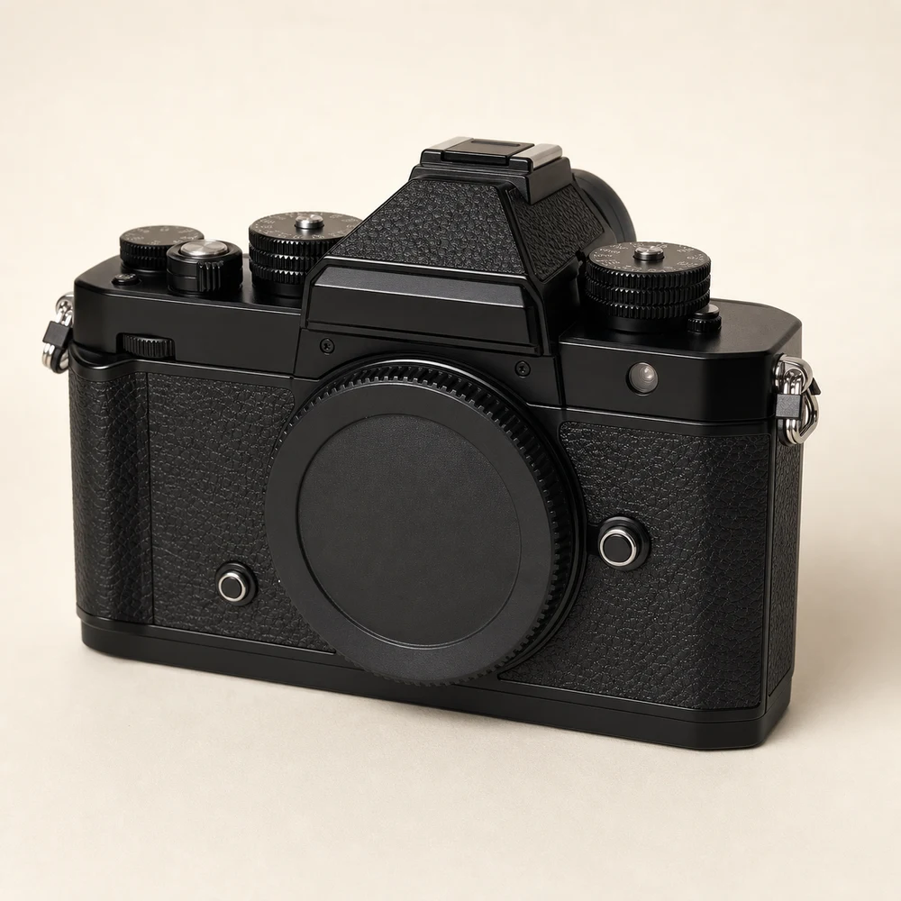 Illustration éditoriale d'un boîtier rétro Nikon Zf