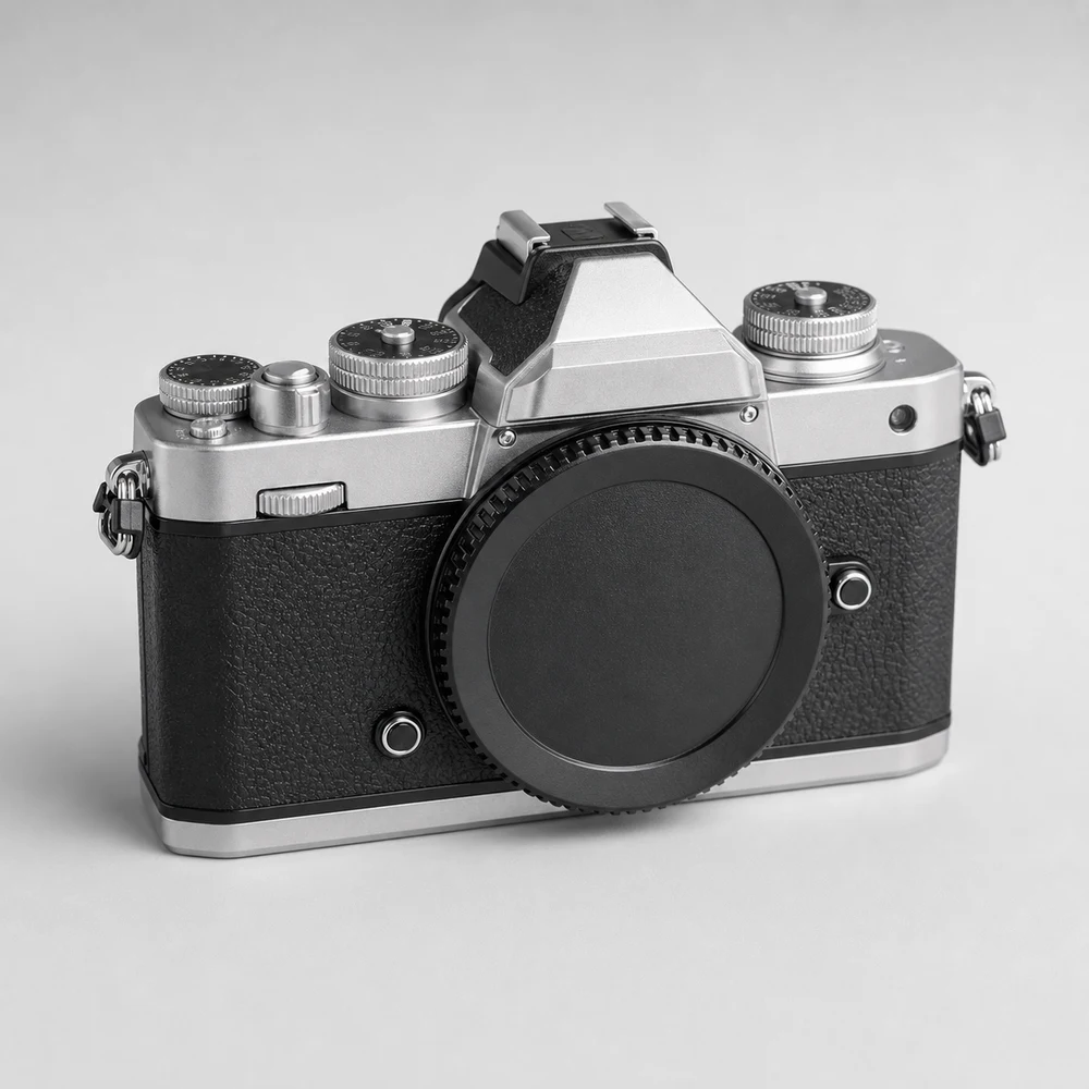 Illustration éditoriale d'un boîtier rétro compact Nikon Zfc