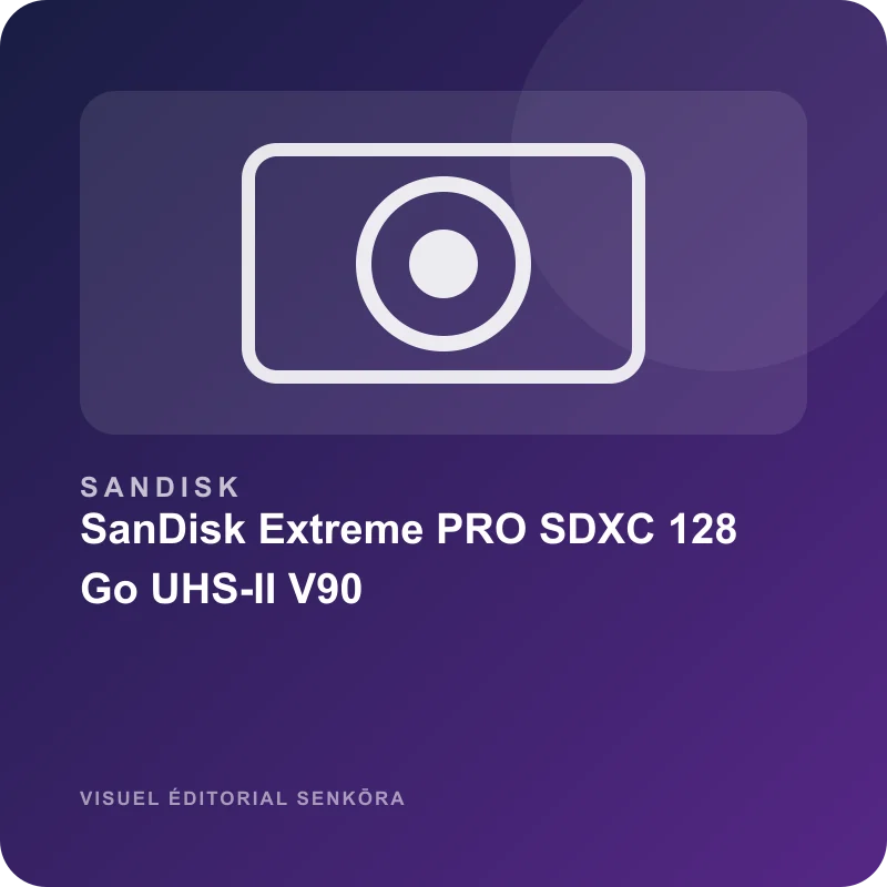 Illustration éditoriale du produit SanDisk Extreme PRO SDXC 128 Go UHS-II V90