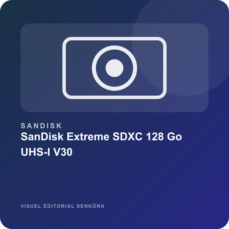 Illustration éditoriale du produit SanDisk Extreme SDXC 128 Go UHS-I V30