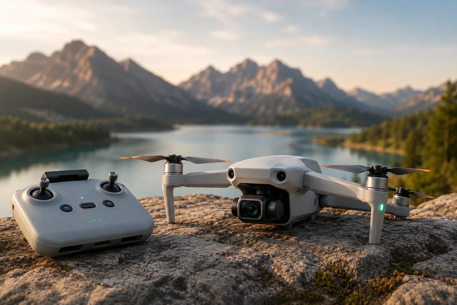 Drone débutant compact prêt au décollage.