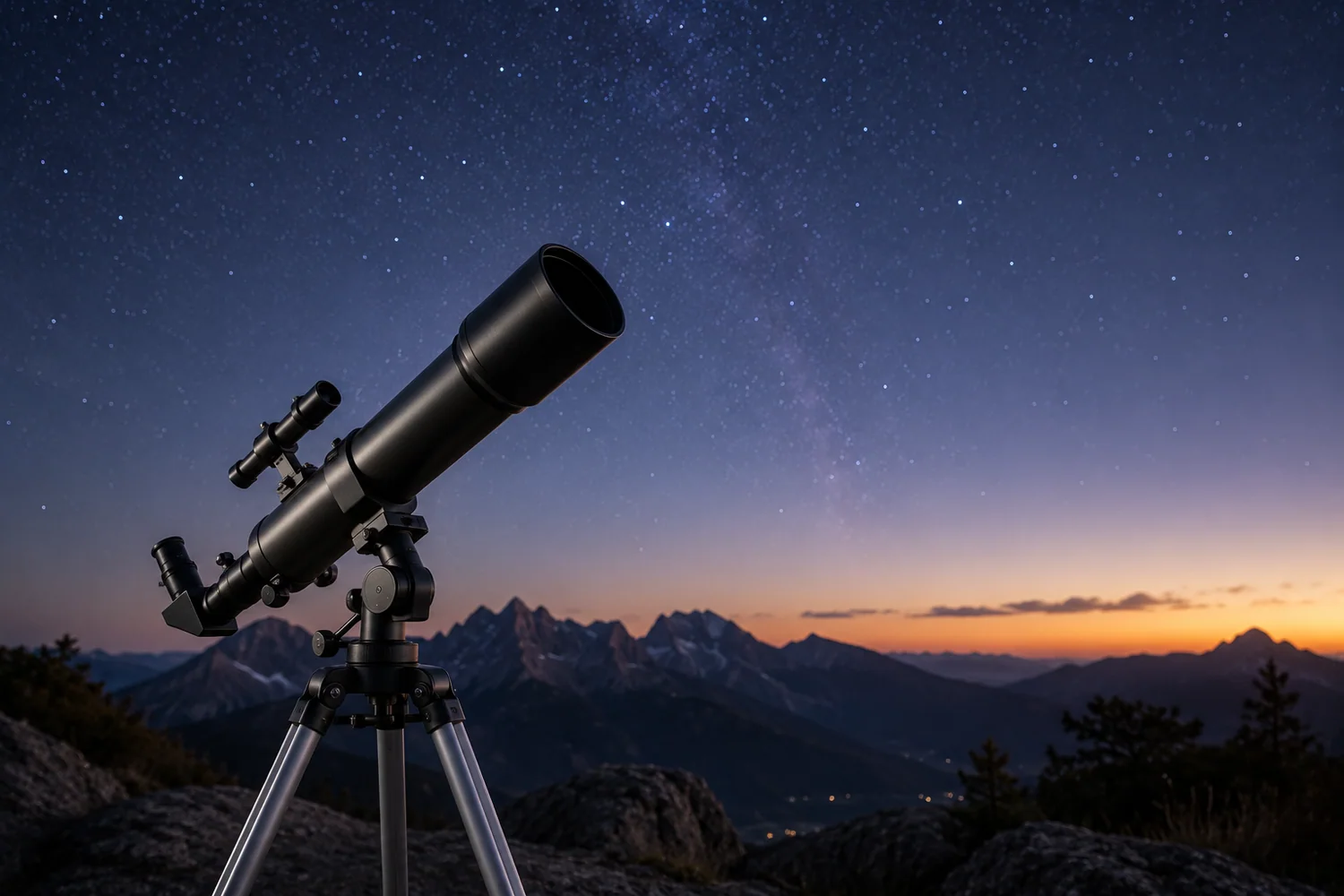 Télescope débutant installé pour observer le ciel.